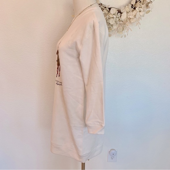 Ralph Lauren Ivory White Polo Bear on Horse Cotton Fleece Sweatshirt Tunic Dress - Picture 6 of 12